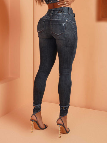 Calça Jeans Feminina Empina Bumbum Cós Largo Transpassado