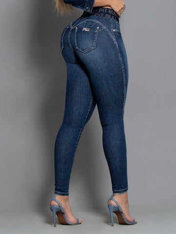 Calça Jeans Skinny com Elástico e Logomania no Cós