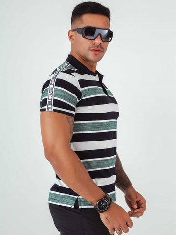 Maglia Gola Polo Listra Verde Chiaro da Uomo