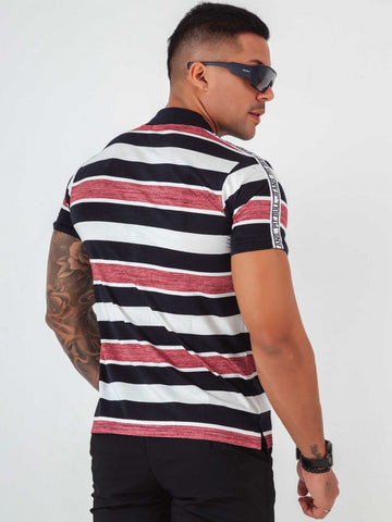 Camisa polo con cuello tipo polo a rayas rojas para hombre