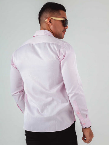 Camicia slim a maniche lunghe con ricamo realizzata in cotone egiziano rosa