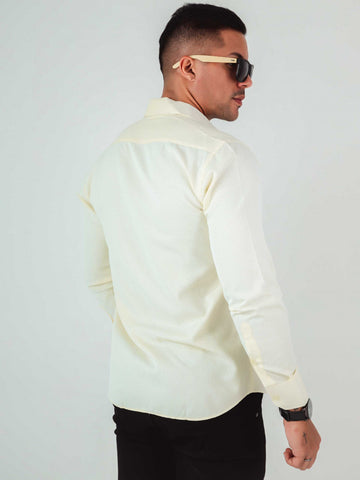 Slim Long Sleeve Shirt with Embroidery made in Yellow Egyptian Cotton