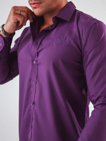 Camicia slim a maniche lunghe con ricamo realizzata in cotone egiziano viola