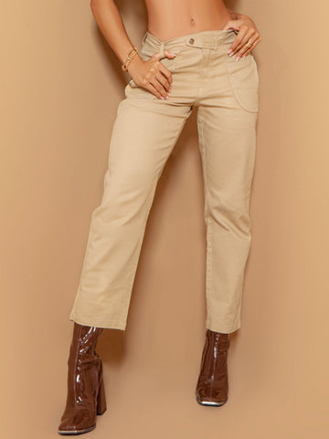 Jeans beige ample avec Empina Bumbum