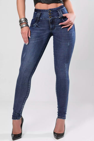 Calça Skinny Cós Largo Azul Médio Pit Bull Jeans | Modeladora Empina Bumbum