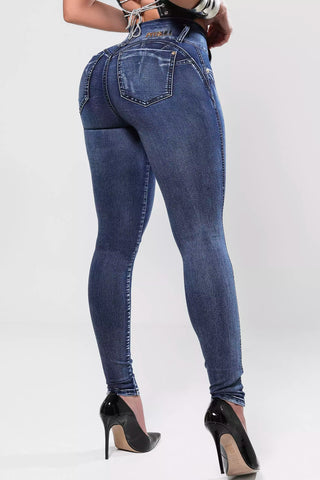 Calça Skinny Cós Largo Azul Médio Pit Bull Jeans | Modeladora Empina Bumbum