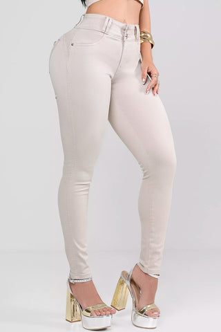 Calça Skinny Caqui Claro Pit Bull Jeans - Efeito Empina Bumbum