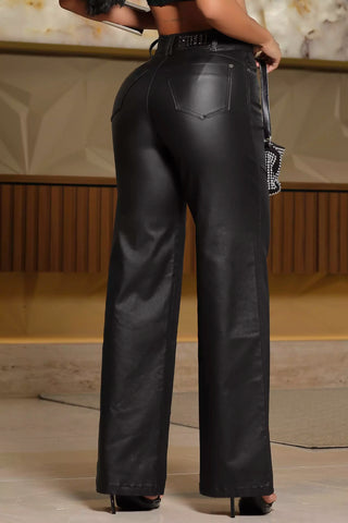 Calça Wide Leg Resinada Preta Pit Bull Jeans