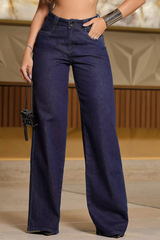 Calça Wide Leg Azul Escuro Pit Bull Jeans