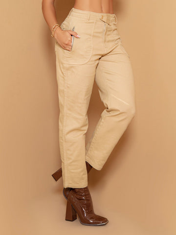 Slouchy Beige Jeans mit Empina Bumbum