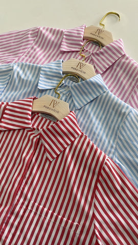 Camisa Alana Listrada Tricoline Elegante e Ajustada