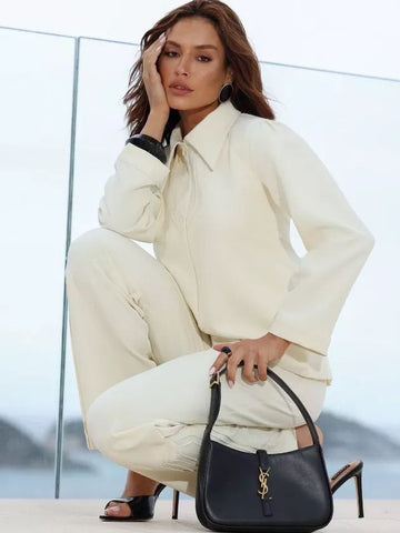 Camisa Isadora Amarelo Claro | Alfaiataria com Vivos de Cetim
