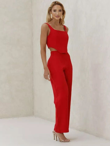 Conjunto Vida Vermelho Alfaiataria | Corset Estruturado e Calça Moderna