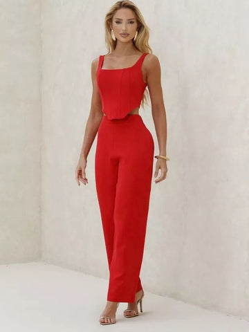 Conjunto Vida Vermelho Alfaiataria | Corset Estruturado e Calça Moderna