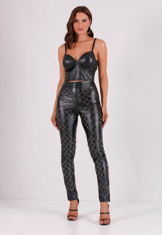 Leather Bodice + Embroidered Pants Set