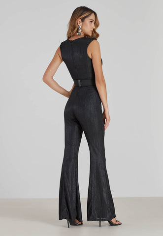 Flare Jumpsuit with Shoulder Pads