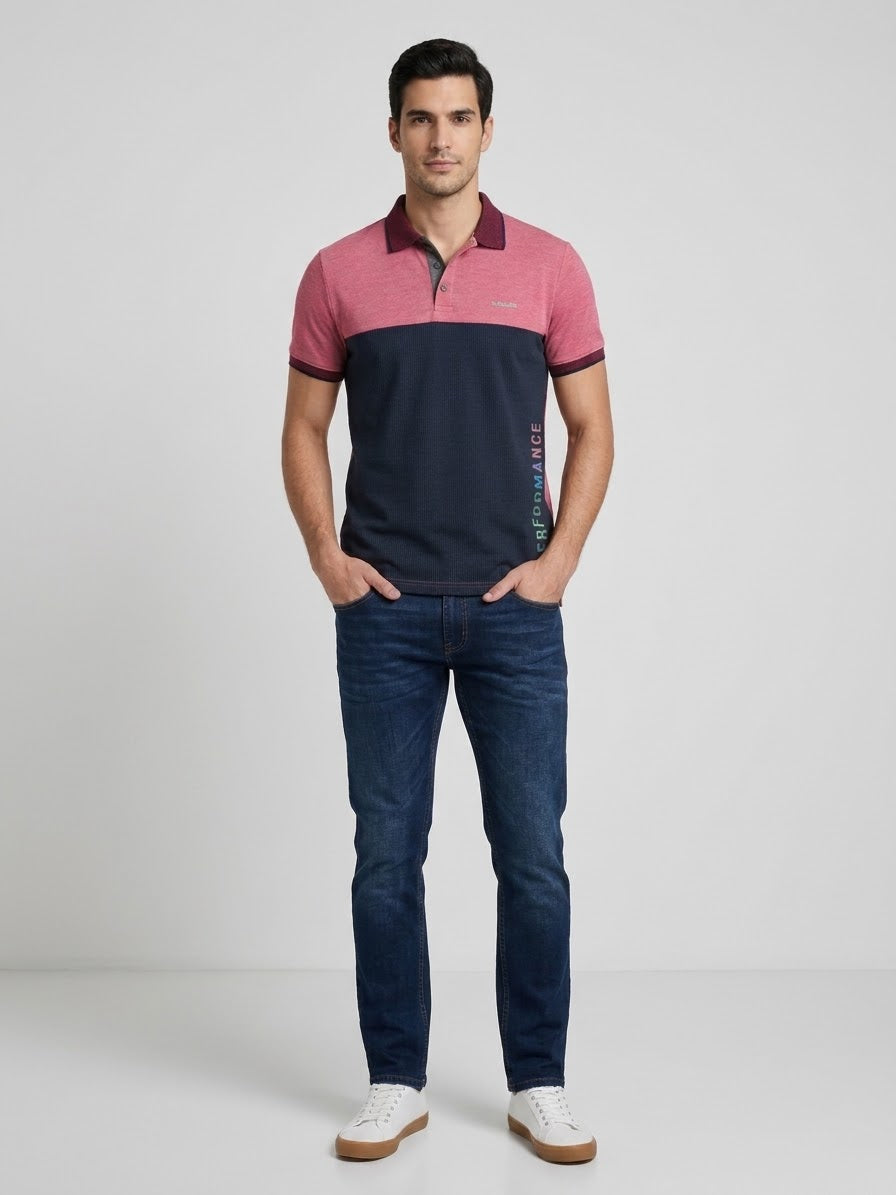 Polo masculina Balada rosa e azul-marinho – frente