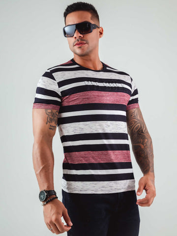 T-shirt girocollo marrone blu