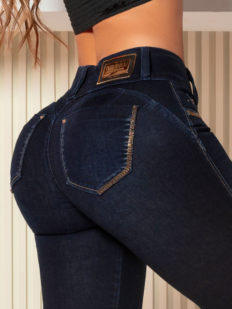 Calça Jeans Modeladora Escura com Strass - Garotabrasilstore