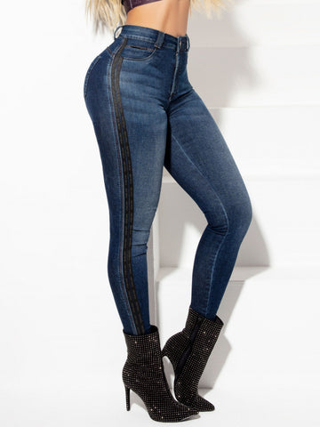 Calça Jeans Skinny com Listras e Logomania - Garotabrasilstore