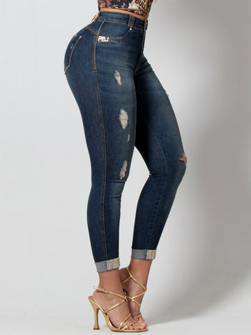 Calça Jeans Cropped com Destroyed - Garotabrasilstore