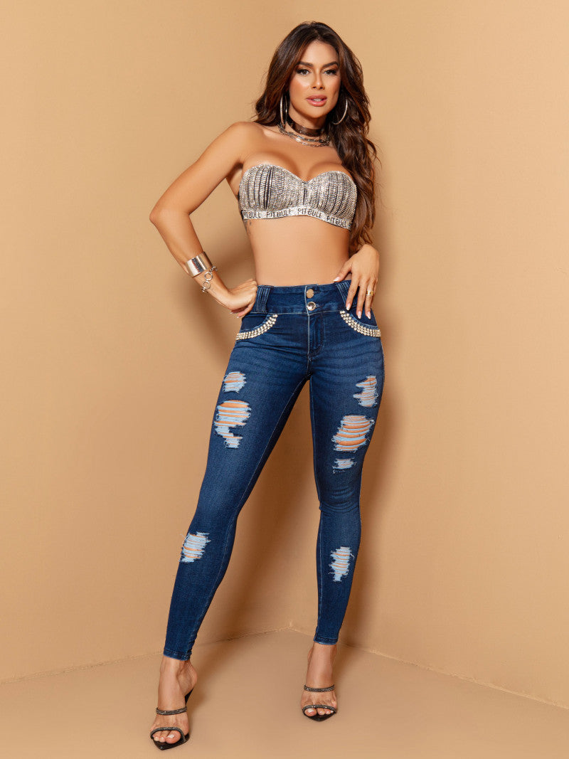 Calça Jeans Skinny com destroyed - Garotabrasilstore
