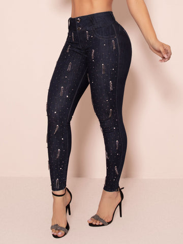 Women's Skinny Pants with Rhinestones