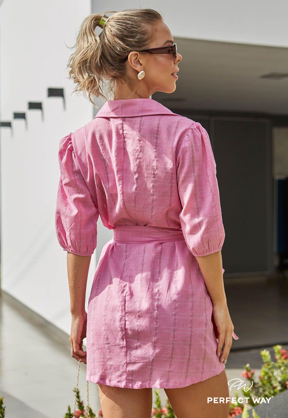 Vestido Chamisie com cinto faixa rosa - Garotabrasilstore